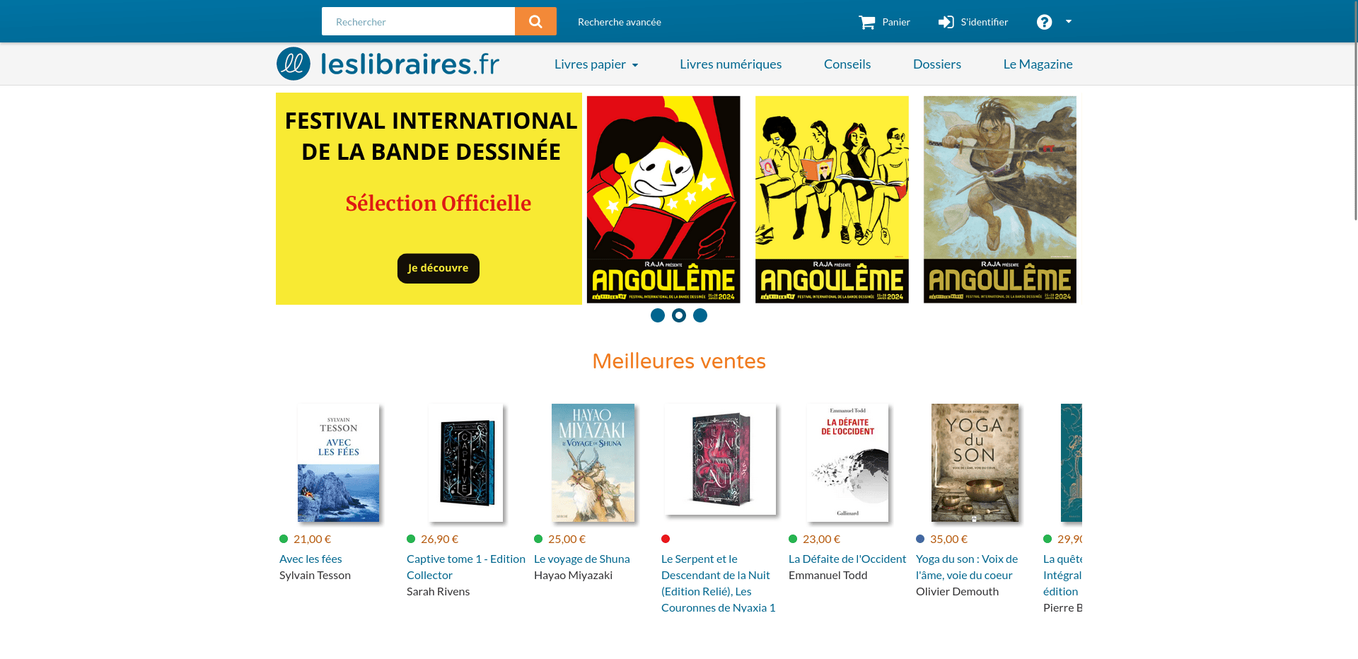 Capture d'écran du site leslibraires.fr