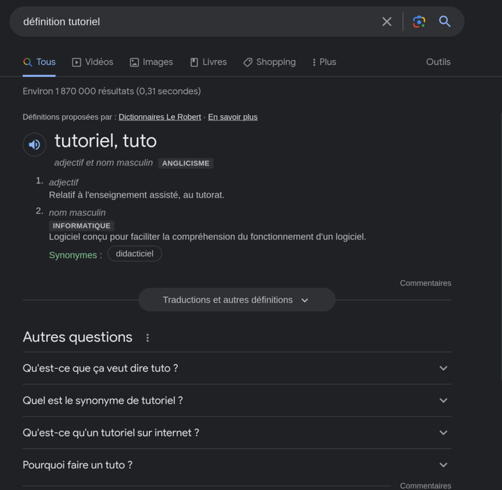 Capture d'écran de google Search