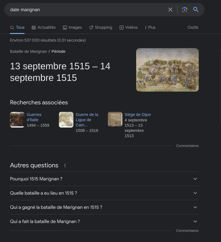 Capture d'écran de google Search quand on cherche une date