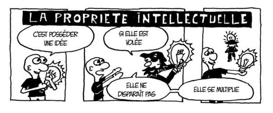 Un dessin illustrant ce texte : La propriété intellectuelle, c'est posséder une idée. Si elle est volée, elle ne disparait pas, elle se multiplie.
