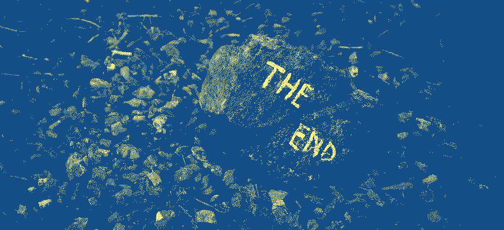 Une image styllisée d'un caillou avec marqué "the end" dessus
