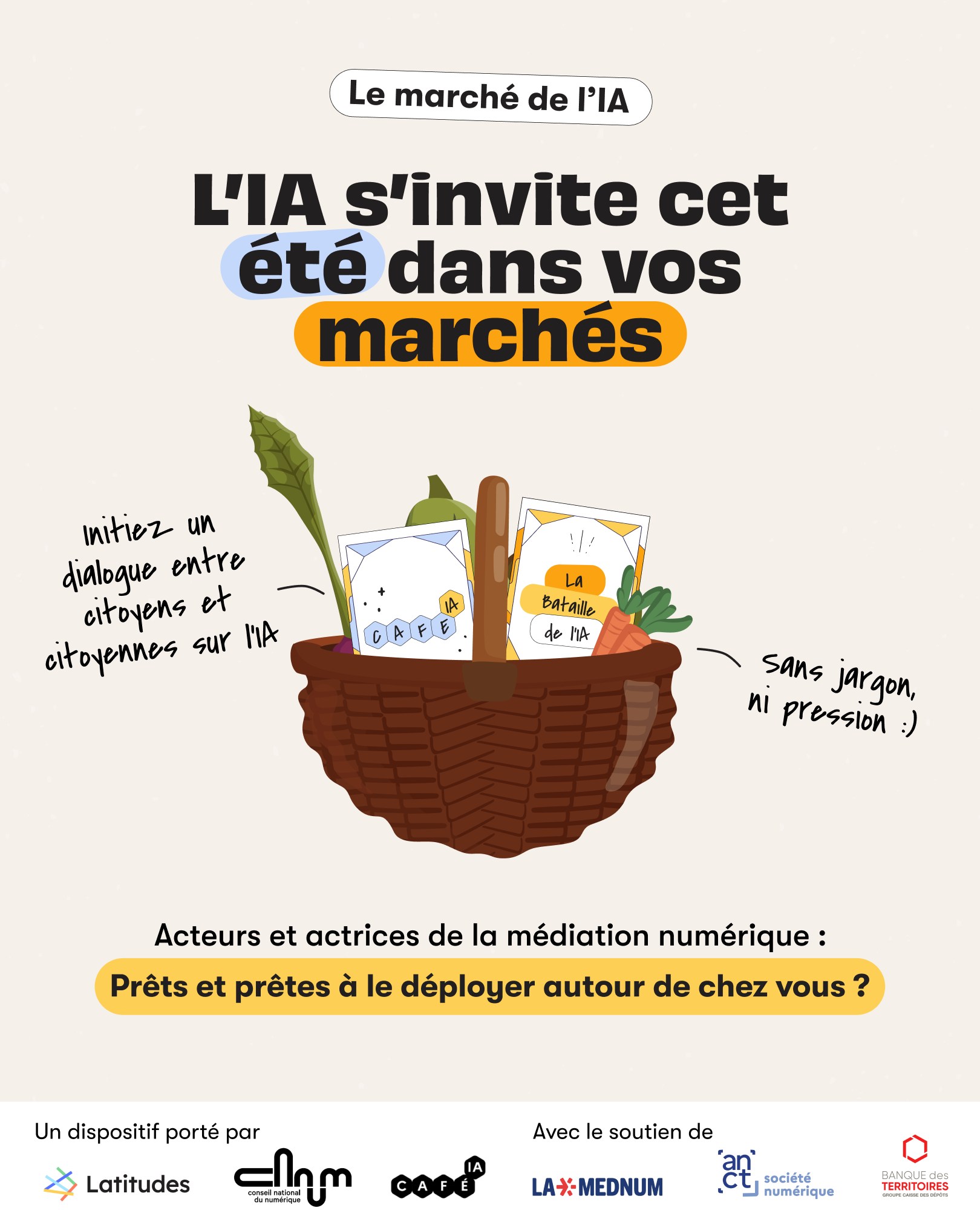 Visuel de la campagne « le marché de l'IA » titrant : L'IA s'invite cet été dans vos marchés !