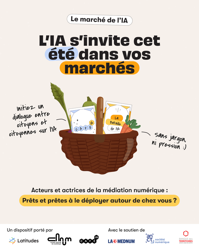 Visuel de la campagne « le marché de l'IA » titrant : L'IA s'invite cet été dans vos marchés ! 